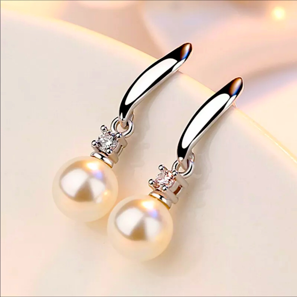 New Elegant 925 Silver White Pearl Drop Earrings 29$